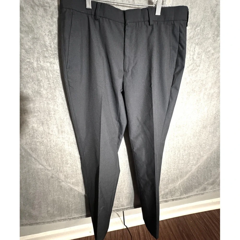 Navy Blue Dress Pants Mens Flat Front Tailored Trousers 33x27 Slacks Navy